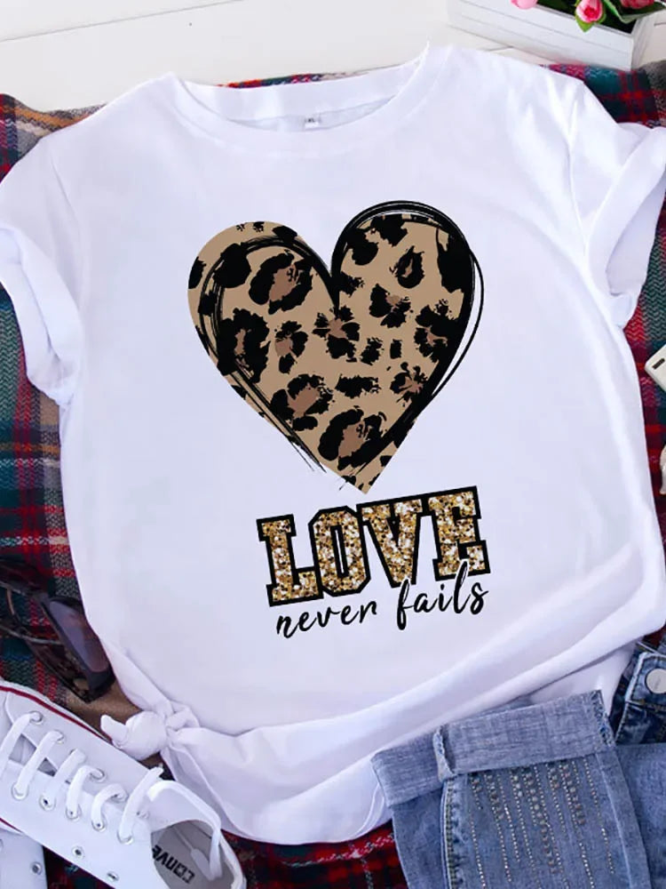 Free Spirit Leopard Love T-Shirt - Womens Short Sleeve Valentines Tee - ZOOMNSTORE
