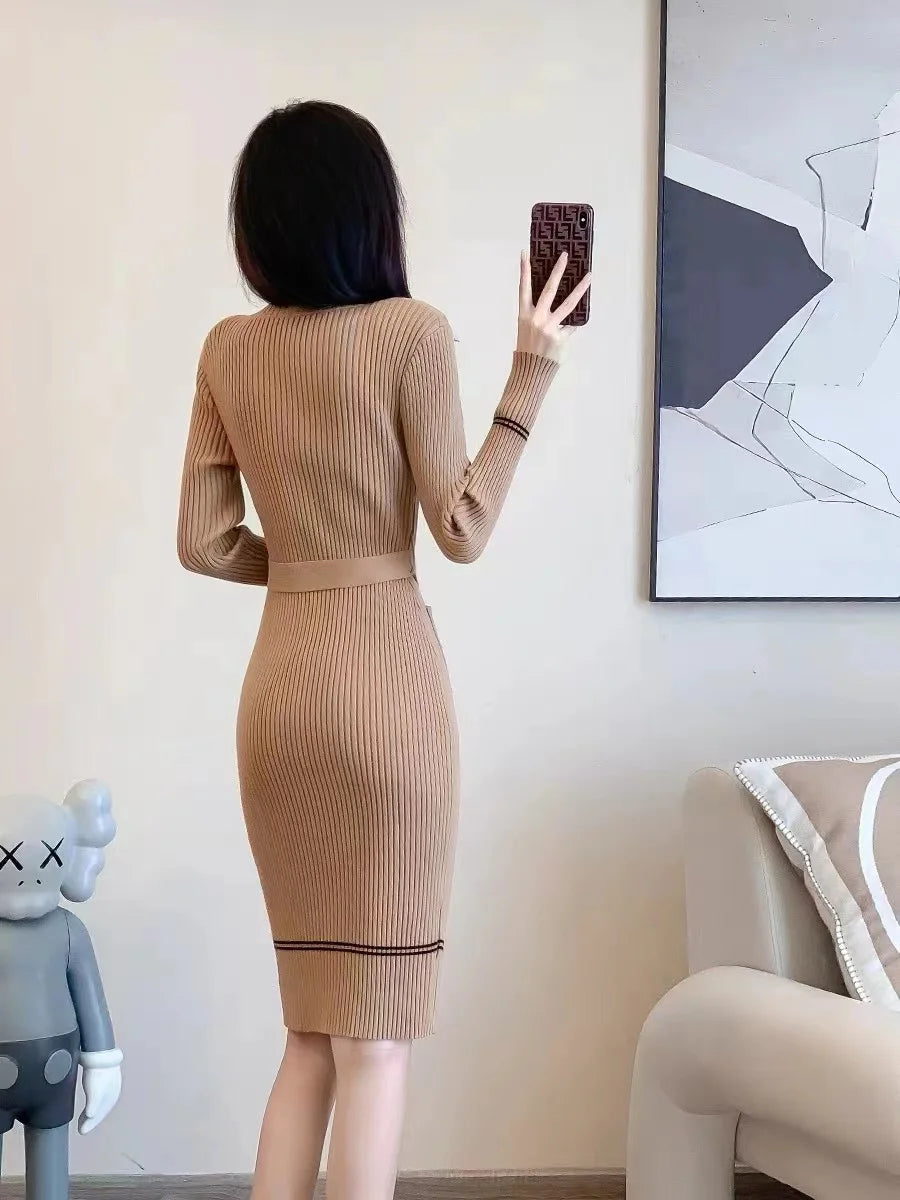 French Style Slim Fit Dress - Autumn Winter Round Collar Wrap Dress - ZOOMNSTORE