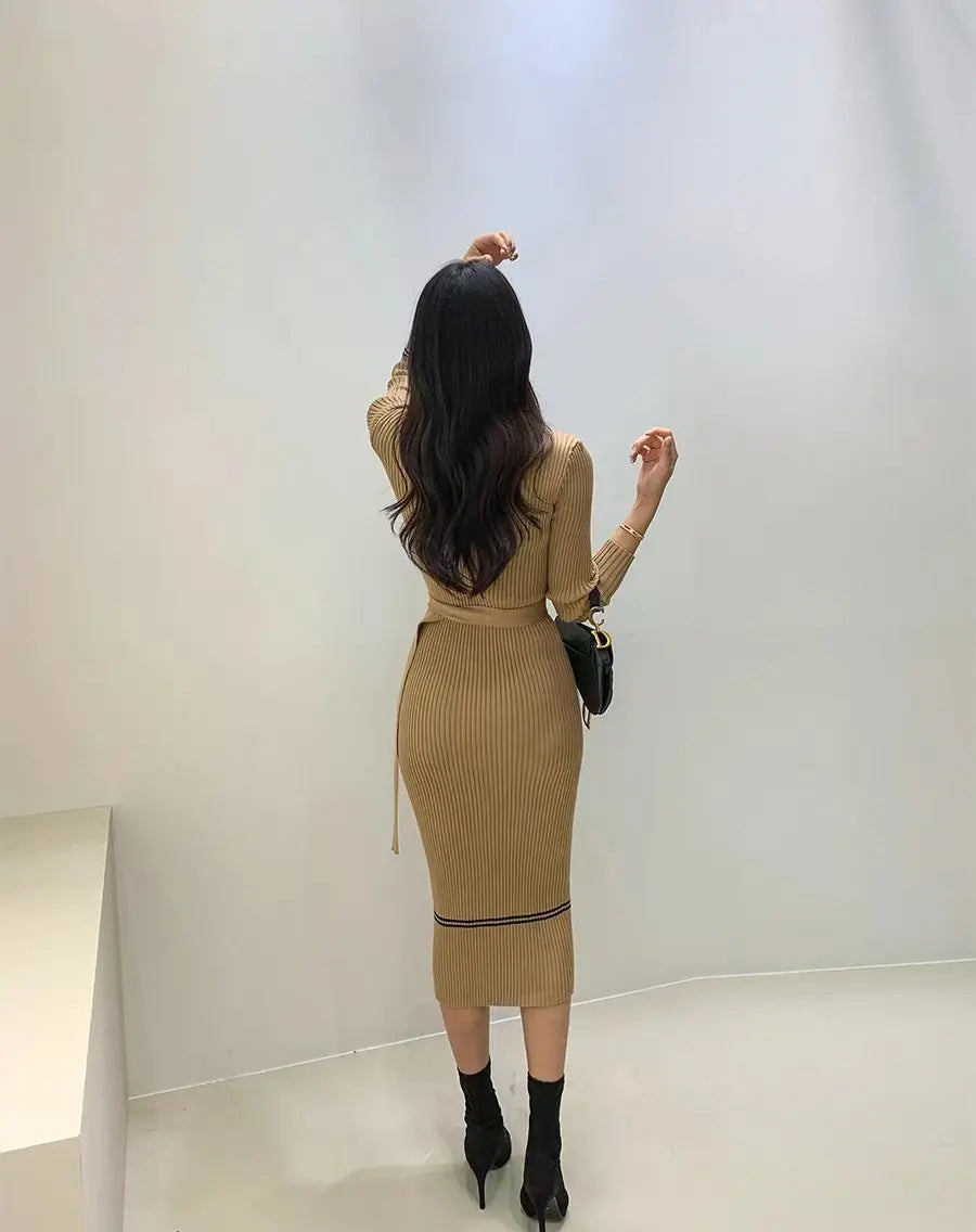 French Style Slim Fit Dress - Autumn Winter Round Collar Wrap Dress - ZOOMNSTORE