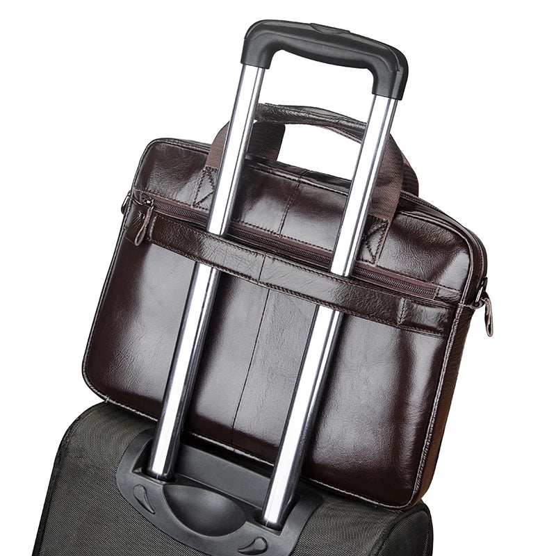 Genuine Leather Mens Briefcase - Large Capacity Computer Bag with Double Front Pockets - ZOOMNSTORE