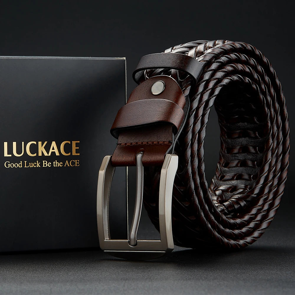 Genuine Leather Mens Casual Belt - Trendy Golf Knitted Belt with Alloy Buckle - ZOOMNSTORE