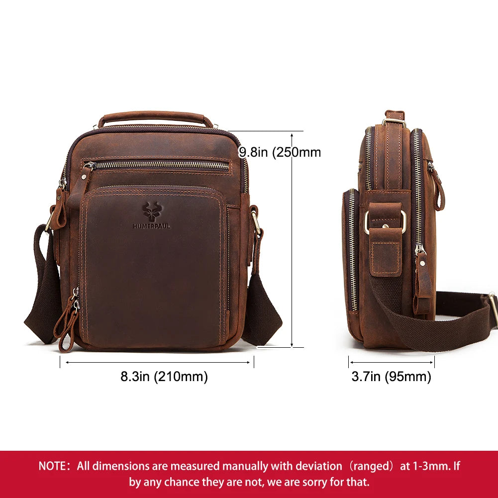 Genuine Leather Mens Vintage Shoulder Bag - Large Capacity Messenger Tote for Travel - ZOOMNSTORE