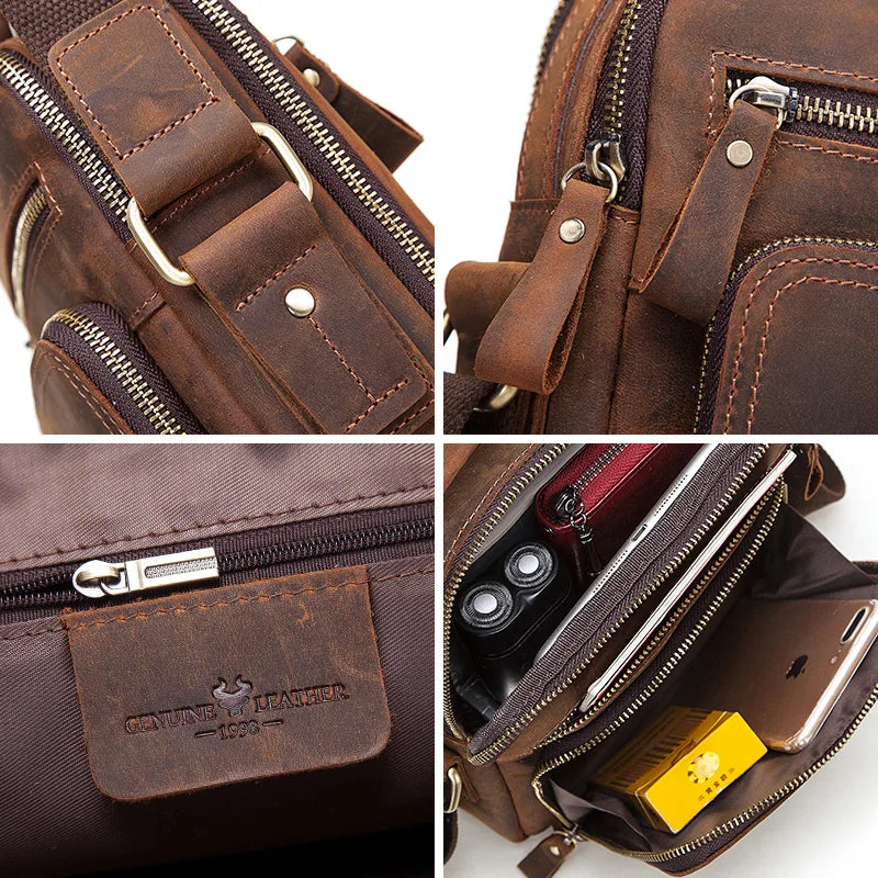 Genuine Leather Mens Vintage Shoulder Bag - Large Capacity Messenger Tote for Travel - ZOOMNSTORE