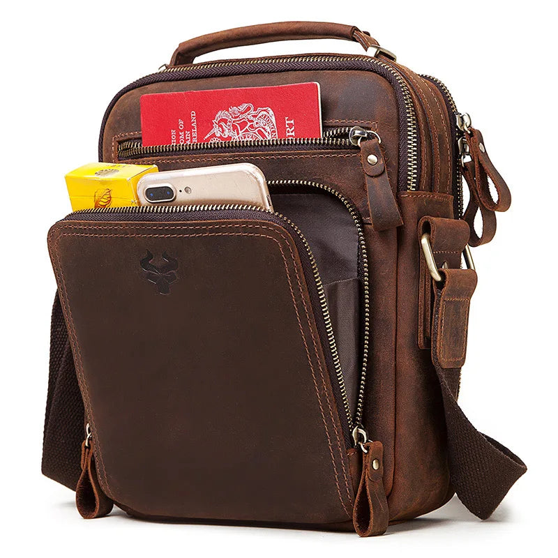 Genuine Leather Mens Vintage Shoulder Bag - Large Capacity Messenger Tote for Travel - ZOOMNSTORE