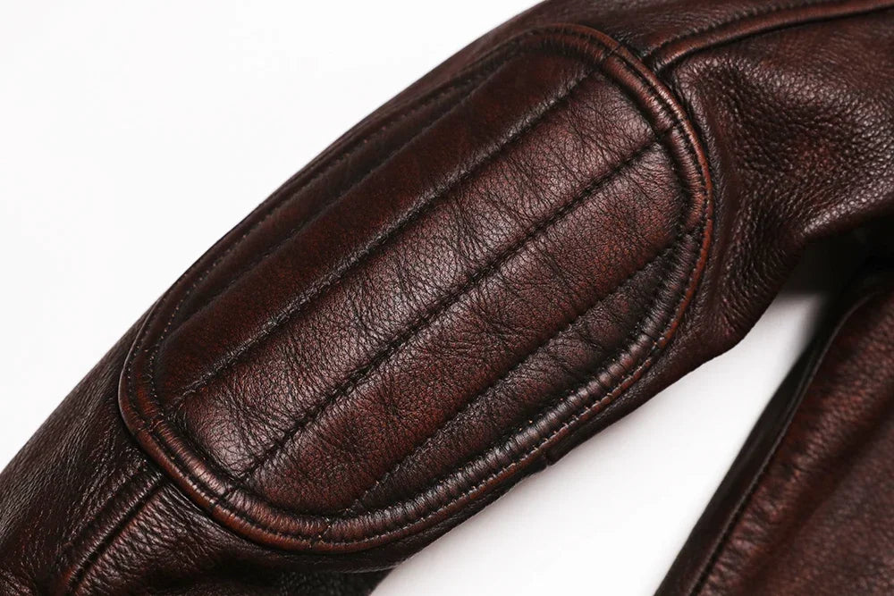 Genuine Leather Motorcycle Jacket - Vintage Brown Cowhide Biker Coat for Men - ZOOMNSTORE