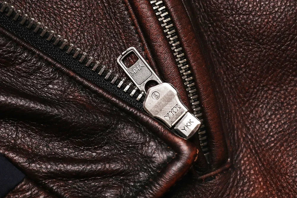 Genuine Leather Motorcycle Jacket - Vintage Brown Cowhide Biker Coat for Men - ZOOMNSTORE
