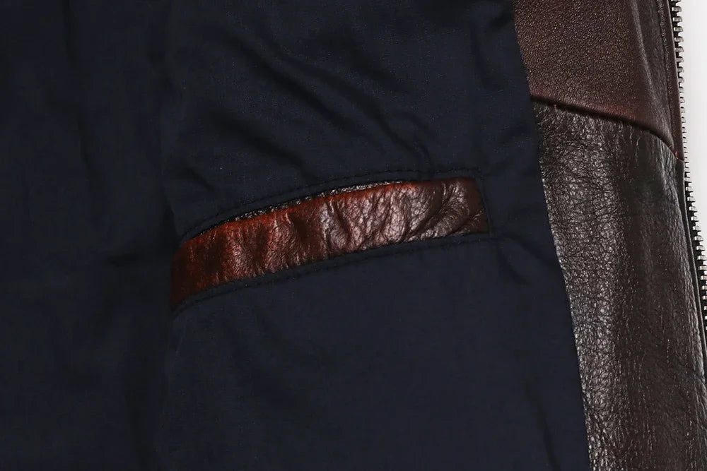 Genuine Leather Motorcycle Jacket - Vintage Brown Cowhide Biker Coat for Men - ZOOMNSTORE