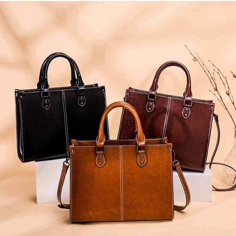 Genuine Leather Womens Crossbody Tote Bag - Fashionable Office Messenger Bag - ZOOMNSTORE