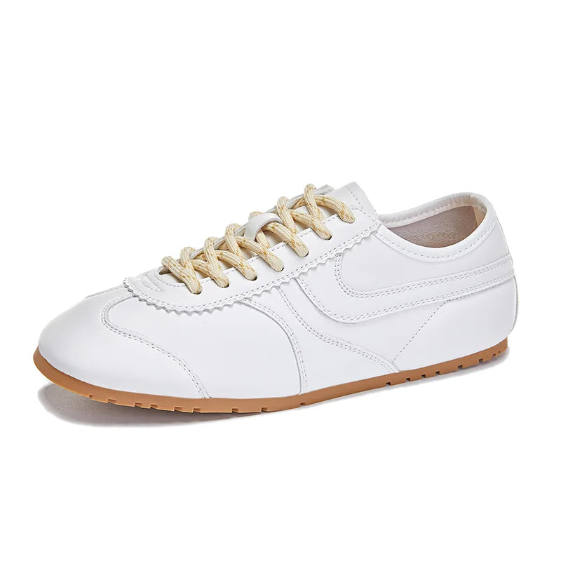 Genuine Leather Womens Sneakers - Retro Lace-up Forrest Gump Style - ZOOMNSTORE