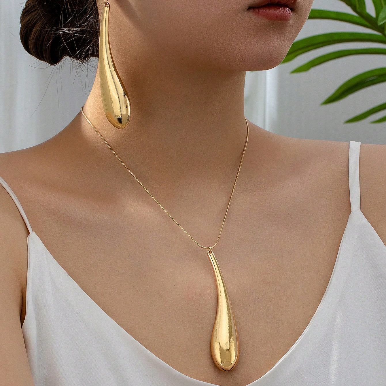 Geometric Teardrop Necklace Earring Set - Vintage Fashion Jewelry for Women - ZOOMNSTORE