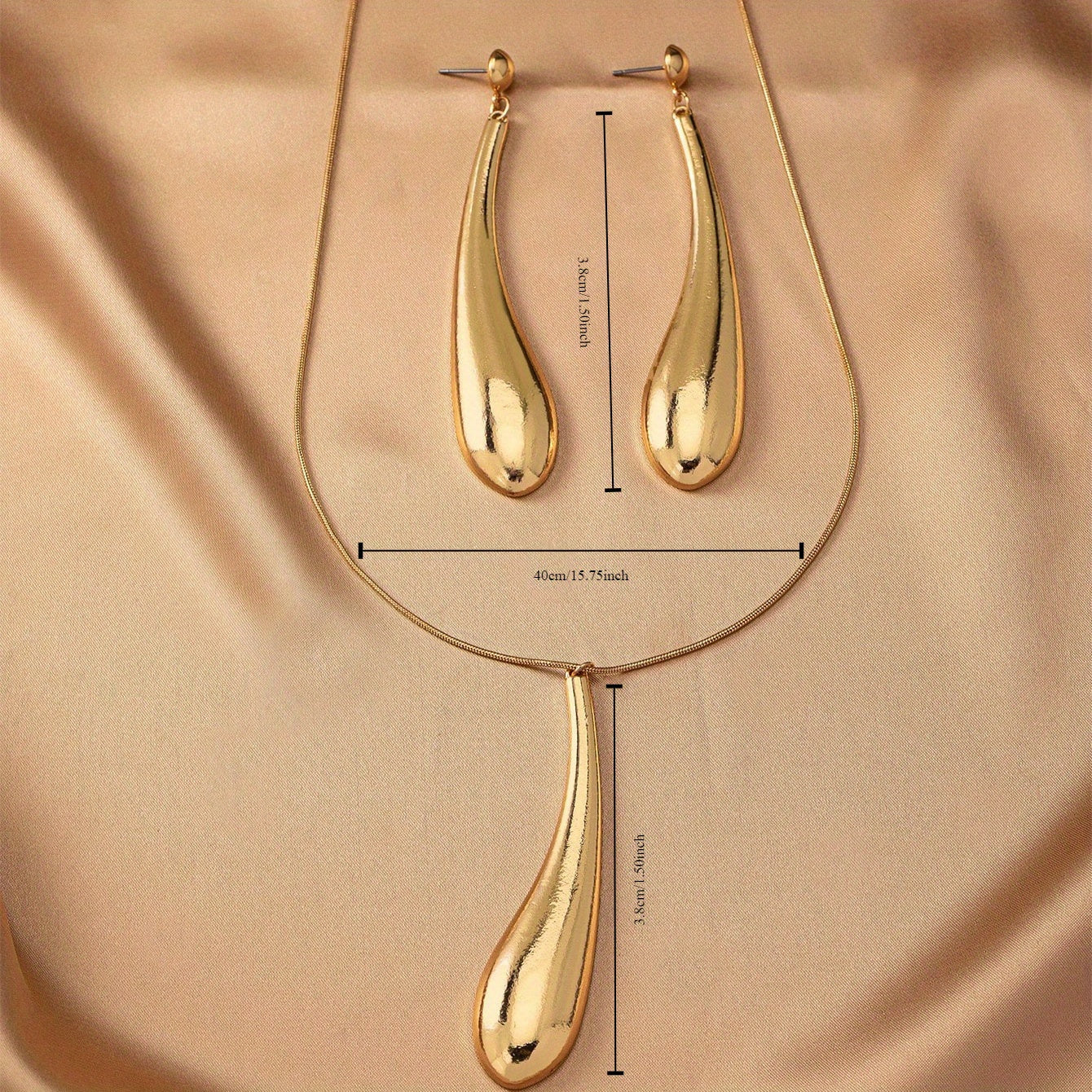 Geometric Teardrop Necklace Earring Set - Vintage Fashion Jewelry for Women - ZOOMNSTORE