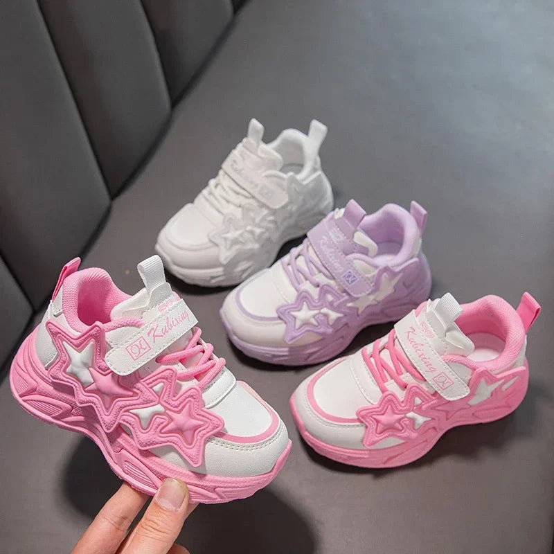 Girls Casual Running Sneakers - Fashionable Breathable Sports Shoes with Stars - ZOOMNSTORE