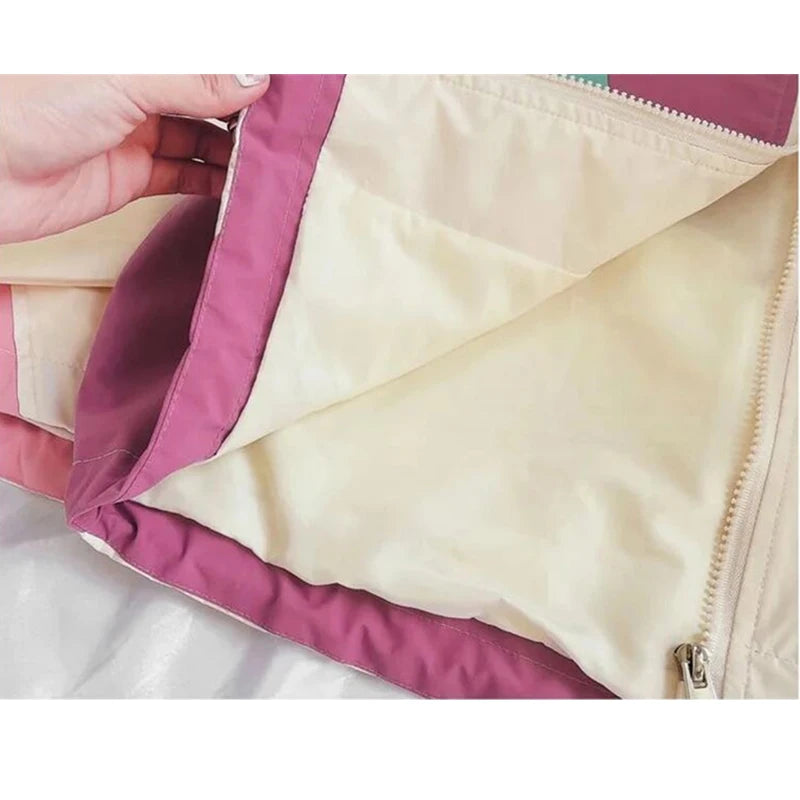 Girls Colorblocked Baseball Trench Jacket - Spring Autumn Casual Outerwear Ages 2-10 - ZOOMNSTORE
