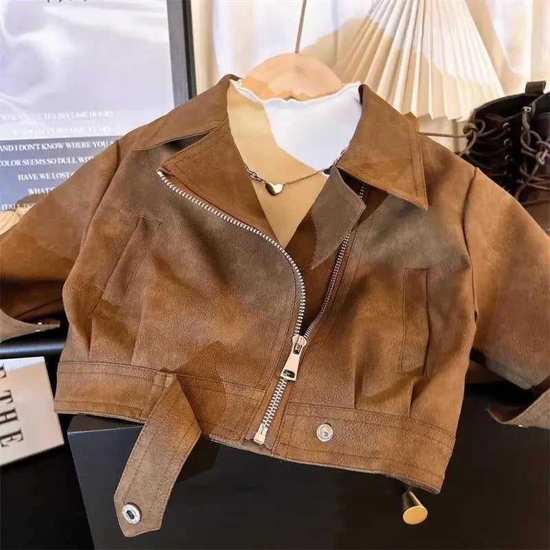 Girls Leather Jacket - Spring Autumn Stain Resistant Outerwear Ages 2-8 - ZOOMNSTORE