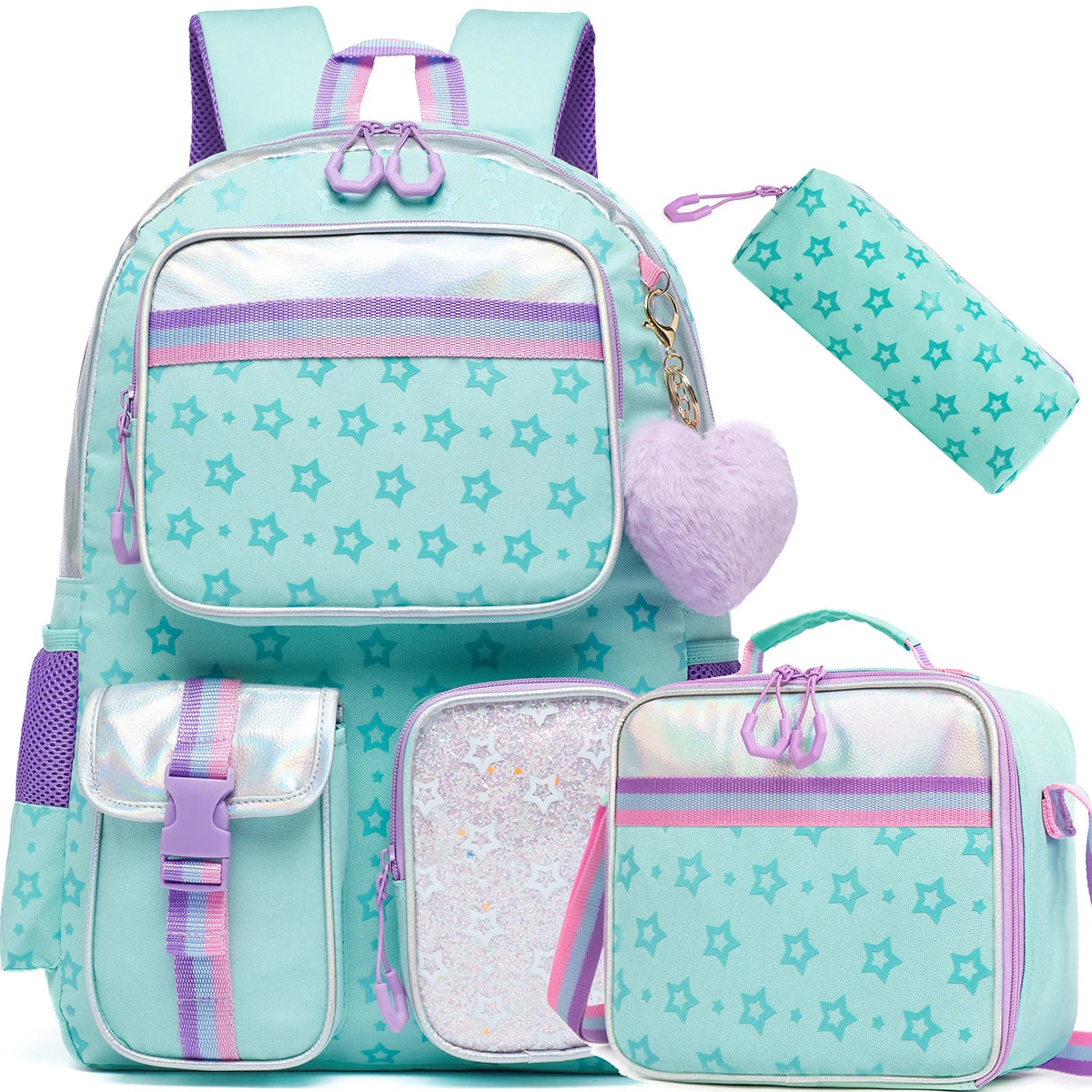 Aesthetic Girls Backpack with Lunchbox Penbag - Elementary School Bookbag - ZOOMNSTORE
