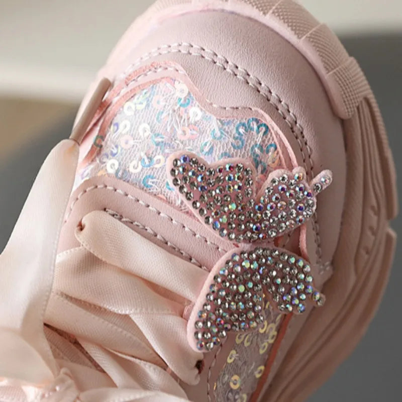 Girls Sports Shoes - Anti-Slip Sequin Butterfly Tennis Running Shoes for Ages 1-6 - ZOOMNSTORE