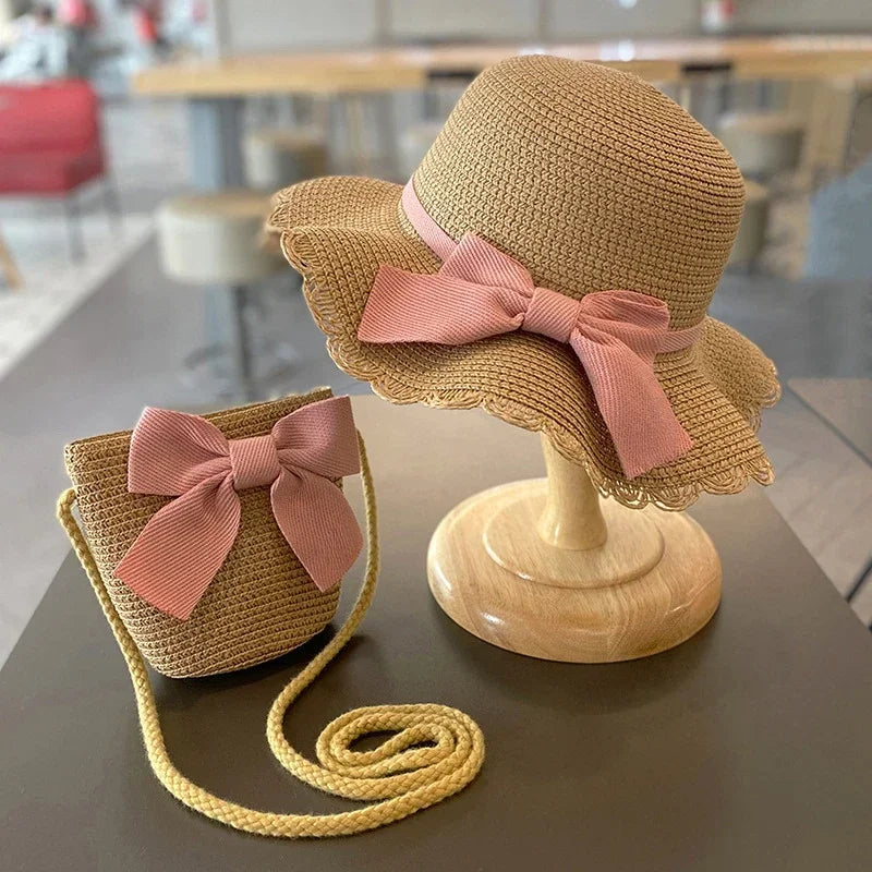 Kids Hat For Girls 2-7Y Straw Children's Sunshade Cap Bag Summer Baby Travel Sunscreen Beach Hat Sun Fisherman Cap Fashion Style - ZOOMNSTORE