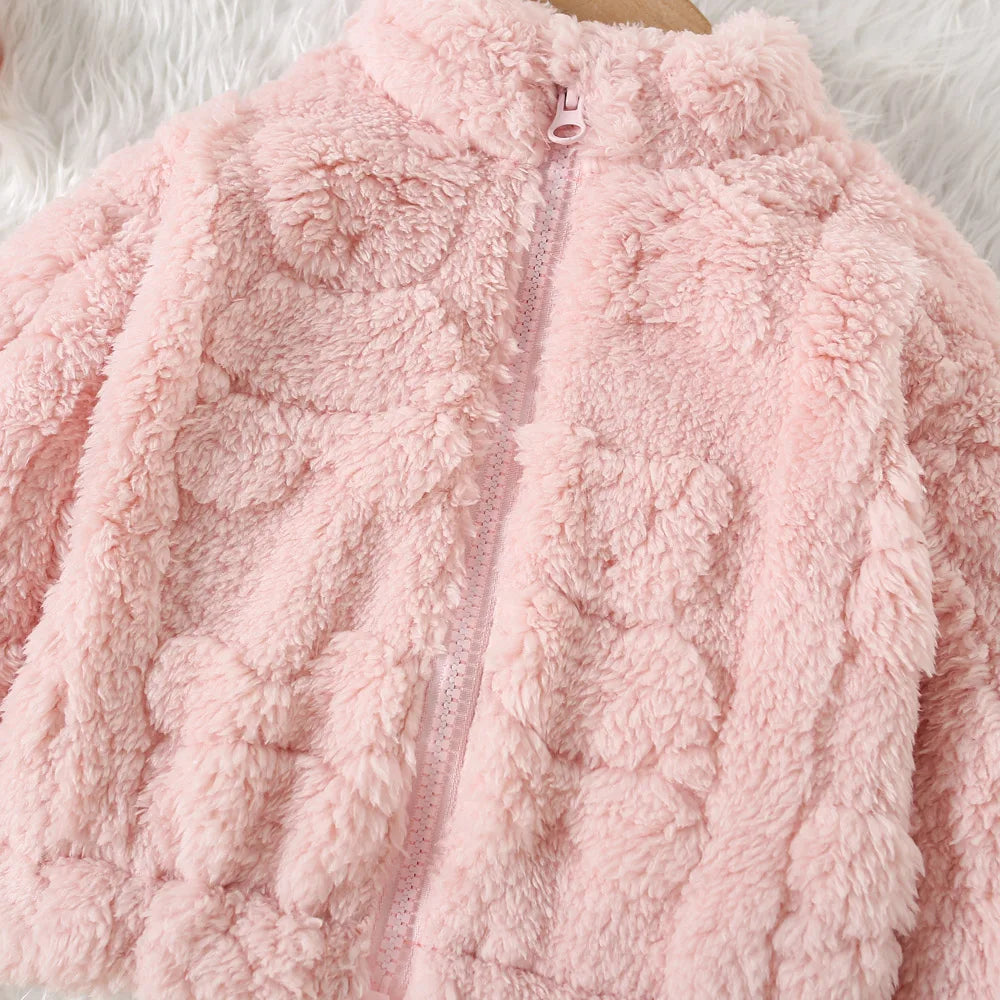 Cute Fur Coat Jacket for Girls - Warm Solid Color Outerwear - ZOOMNSTORE