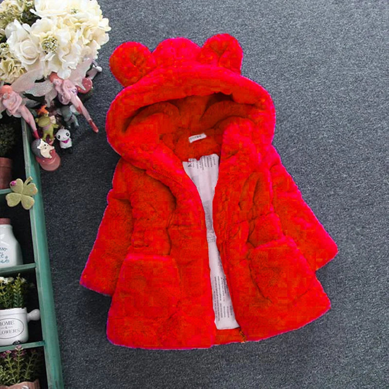 Girls Winter Jacket - Kids Winter Coat With Faux Fur Hooded Zipper Closure - ZOOMNSTORE
