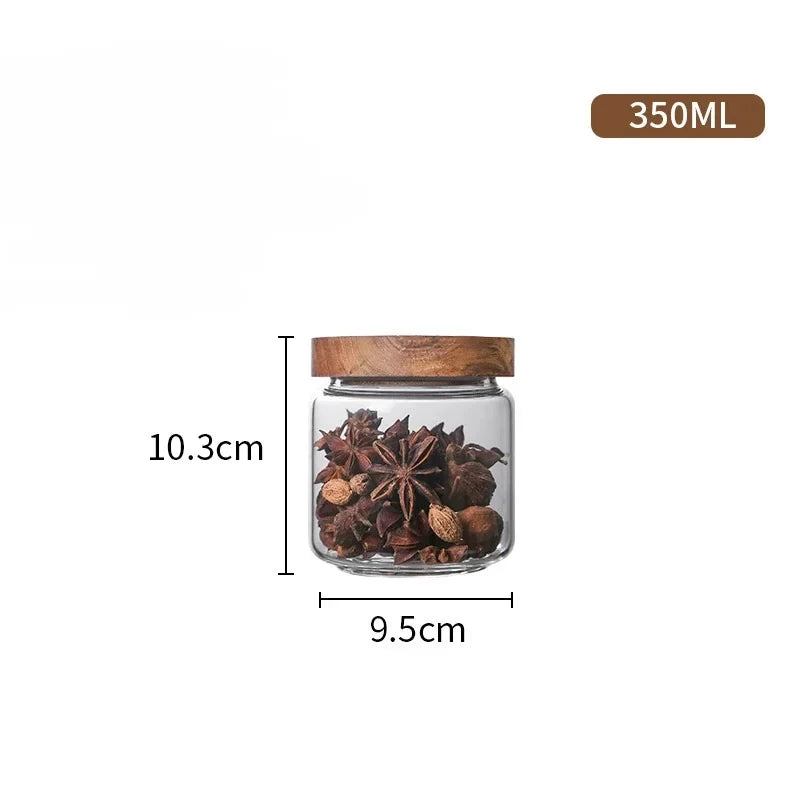 1pcs Wood Lid Orgnizer Glass Airtight Canister Kitchen Storage Bottles Jar Sealed Food Container Ginger Cereal Dispenser Set - ZOOMNSTORE