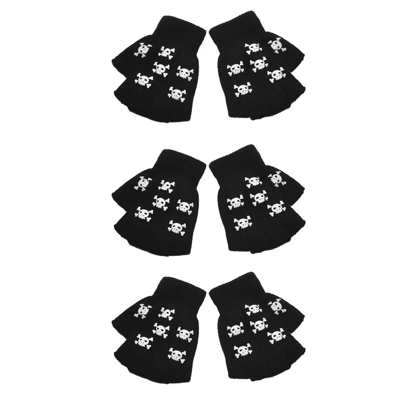 New Punk Gloves Unisex Halloween Skeleton Skull Half Finger Gloves Glow In The Dark Fingerless Stretch Knitted Winter Mittens - ZOOMNSTORE