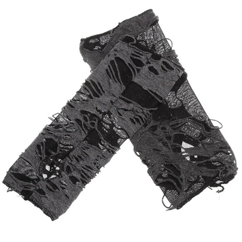 Halloween Broken Slit Gloves Black Ripped Holes Cosplay Gloves Adults Sexy Gothic Fingerless Gloves Fashion Accessories - ZOOMNSTORE