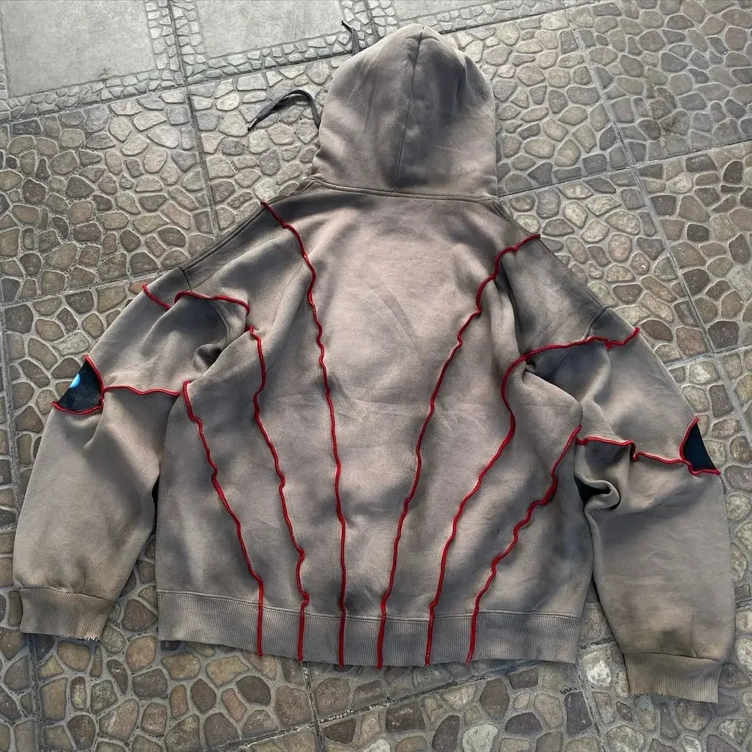Gothic Punk Hoodie - Y2K Eye Pattern Patchwork Sweatshirt for Men and Women - ZOOMNSTORE