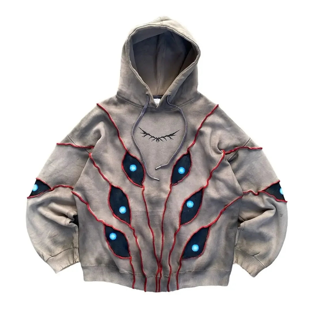 Gothic Punk Hoodie - Y2K Eye Pattern Patchwork Sweatshirt for Men and Women - ZOOMNSTORE