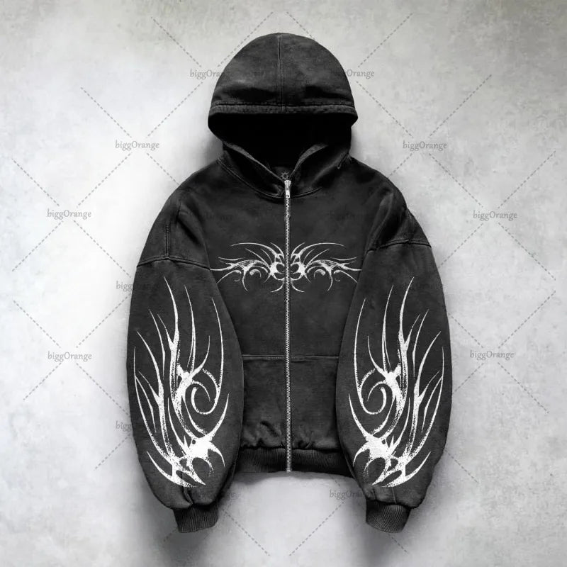 Gothic Punk Oversized Sweatshirt - Harajuku Y2K Streetwear Hoodie - ZOOMNSTORE