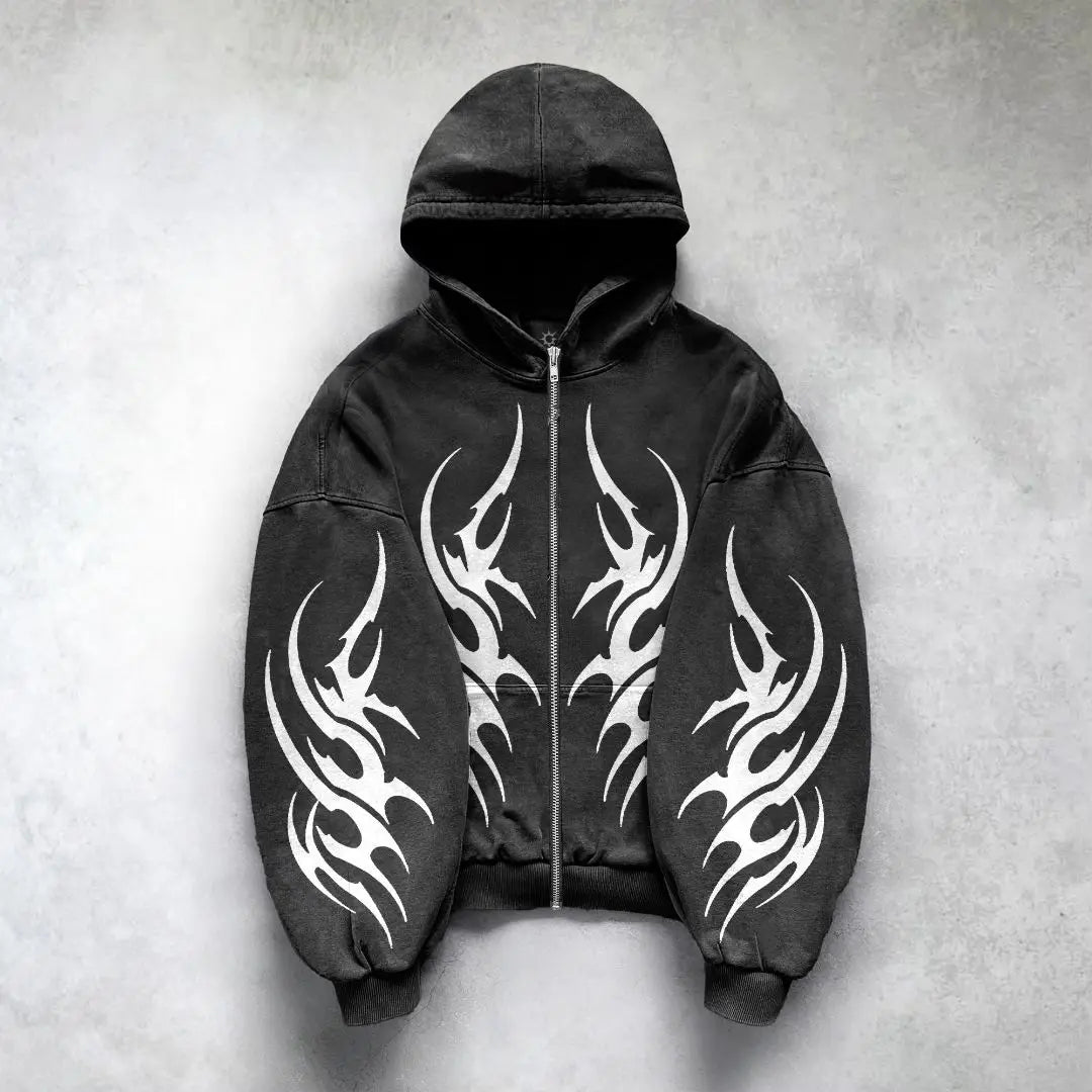 Gothic Punk Oversized Sweatshirt - Harajuku Y2K Streetwear Hoodie - ZOOMNSTORE