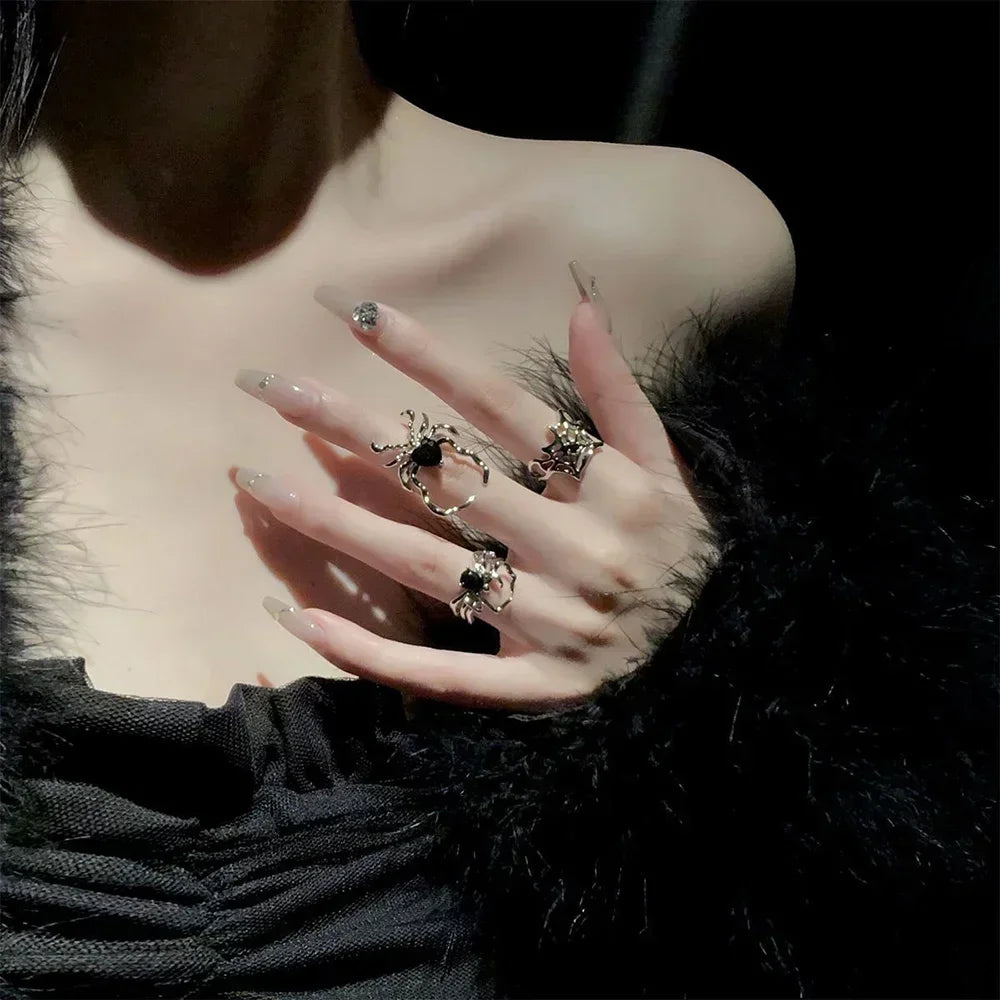 Gothic Punk Black Zircon Animal Spider Finger Rings for Women Creative Vintage Insect Rings Halloween Cool Stuff Party Jewelry - ZOOMNSTORE