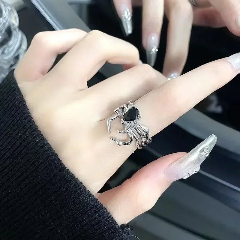 Gothic Punk Black Zircon Animal Spider Finger Rings for Women Creative Vintage Insect Rings Halloween Cool Stuff Party Jewelry - ZOOMNSTORE