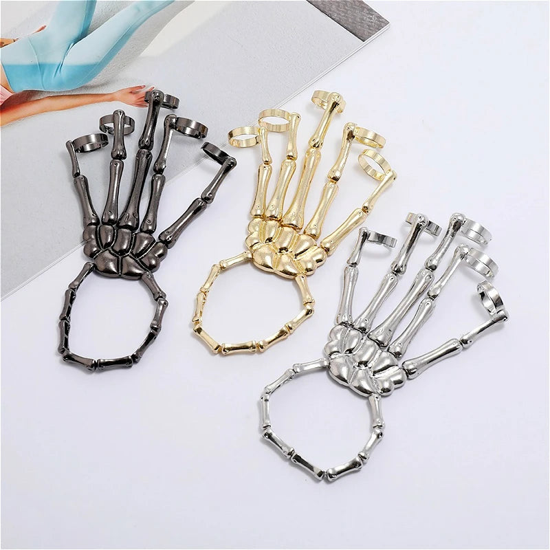Steam Punk Skull Skeleton Bracelet For Men Gothic Hand Elasticity Adjustable Couple Women Bracelet Bangles Jewelry - ZOOMNSTORE