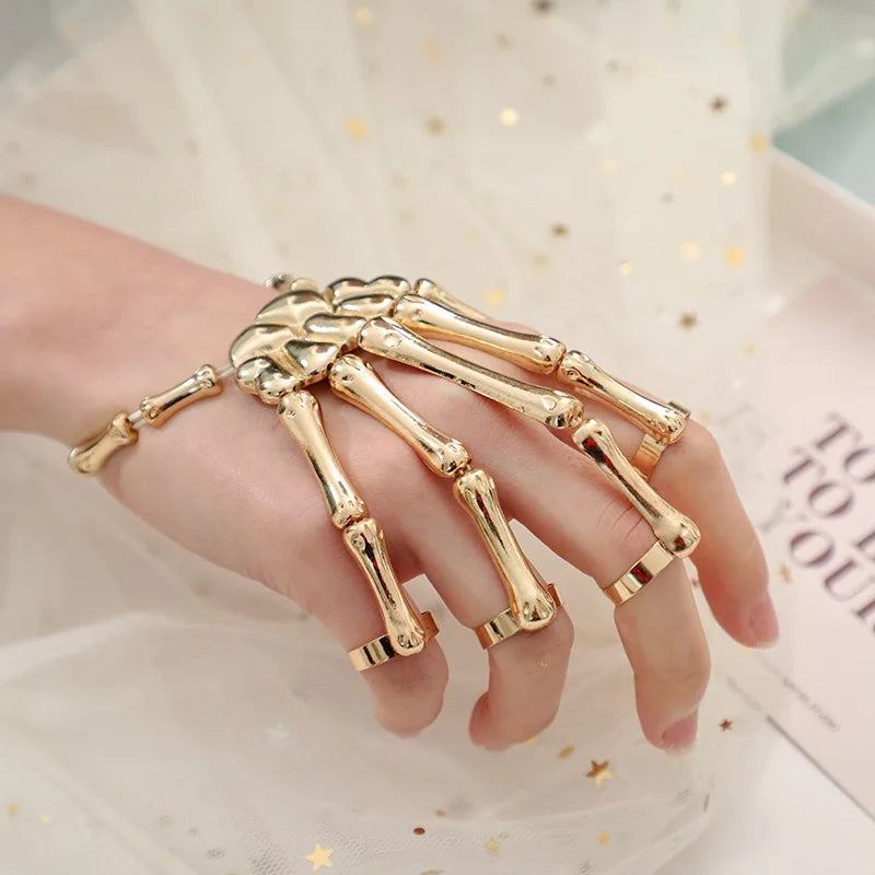 Steam Punk Skull Skeleton Bracelet For Men Gothic Hand Elasticity Adjustable Couple Women Bracelet Bangles Jewelry - ZOOMNSTORE