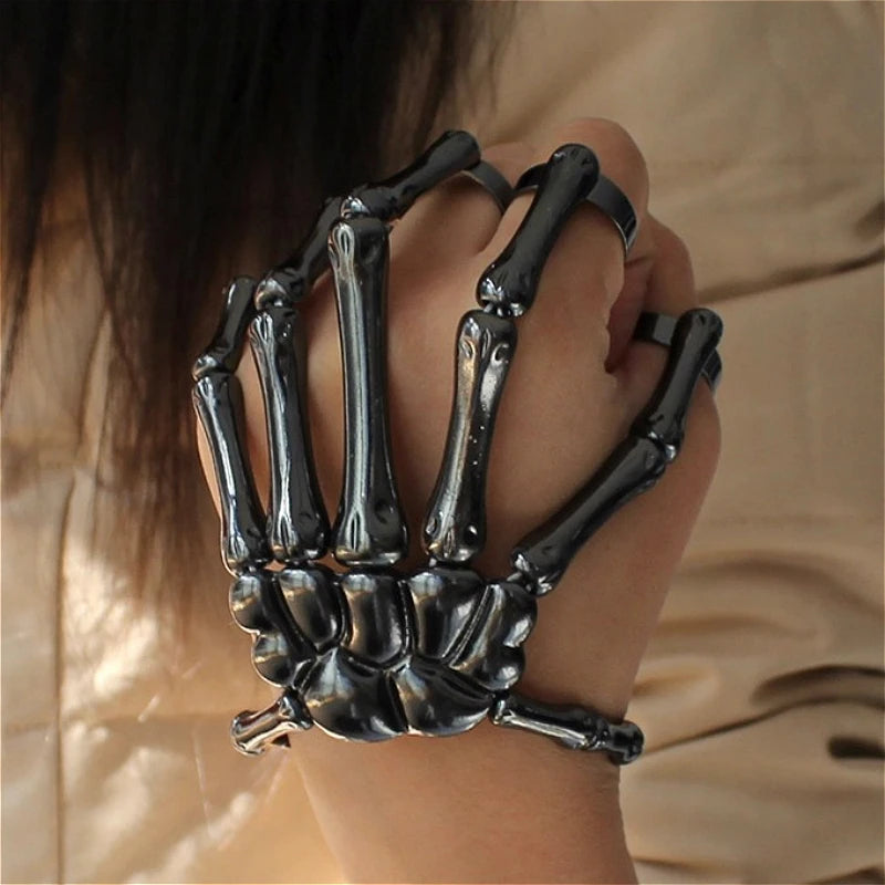 Steam Punk Skull Skeleton Bracelet For Men Gothic Hand Elasticity Adjustable Couple Women Bracelet Bangles Jewelry - ZOOMNSTORE