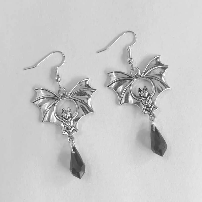 2024 Gothic Vampire Bat Earrings For Women Man Fashion Witch Jewelry Accessories Red Crystal Vintage Bat Pendant Ear Hooks - ZOOMNSTORE