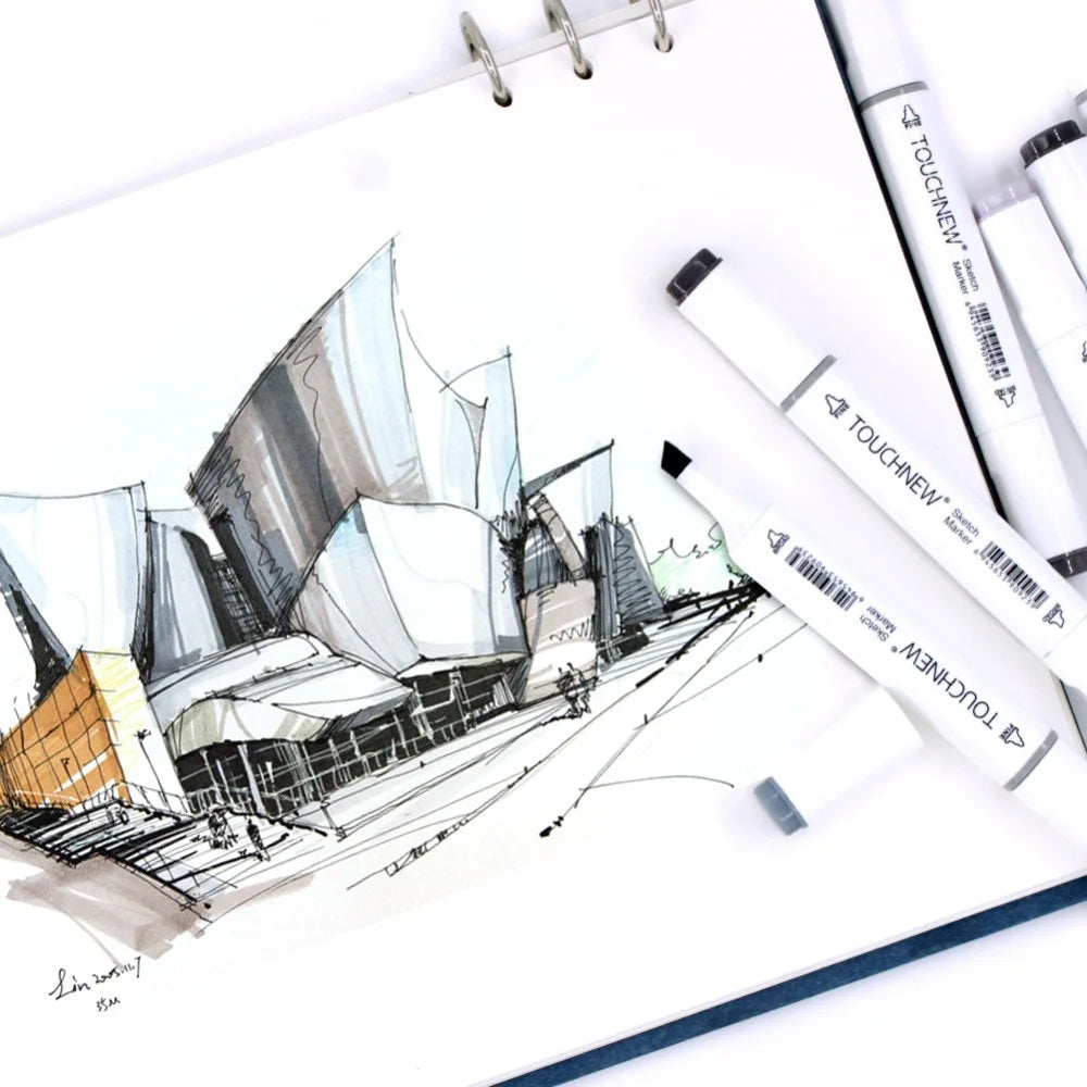 6Pcs Grey Colors Art Markers Double-Tip Sketch Markers Alcohol Based Ink Tones Art Supplies - ZOOMNSTORE