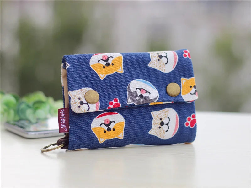 Handmade Three-Fold Fabric Wallet - Multi-Function Zipper Purse for Teens and Adults