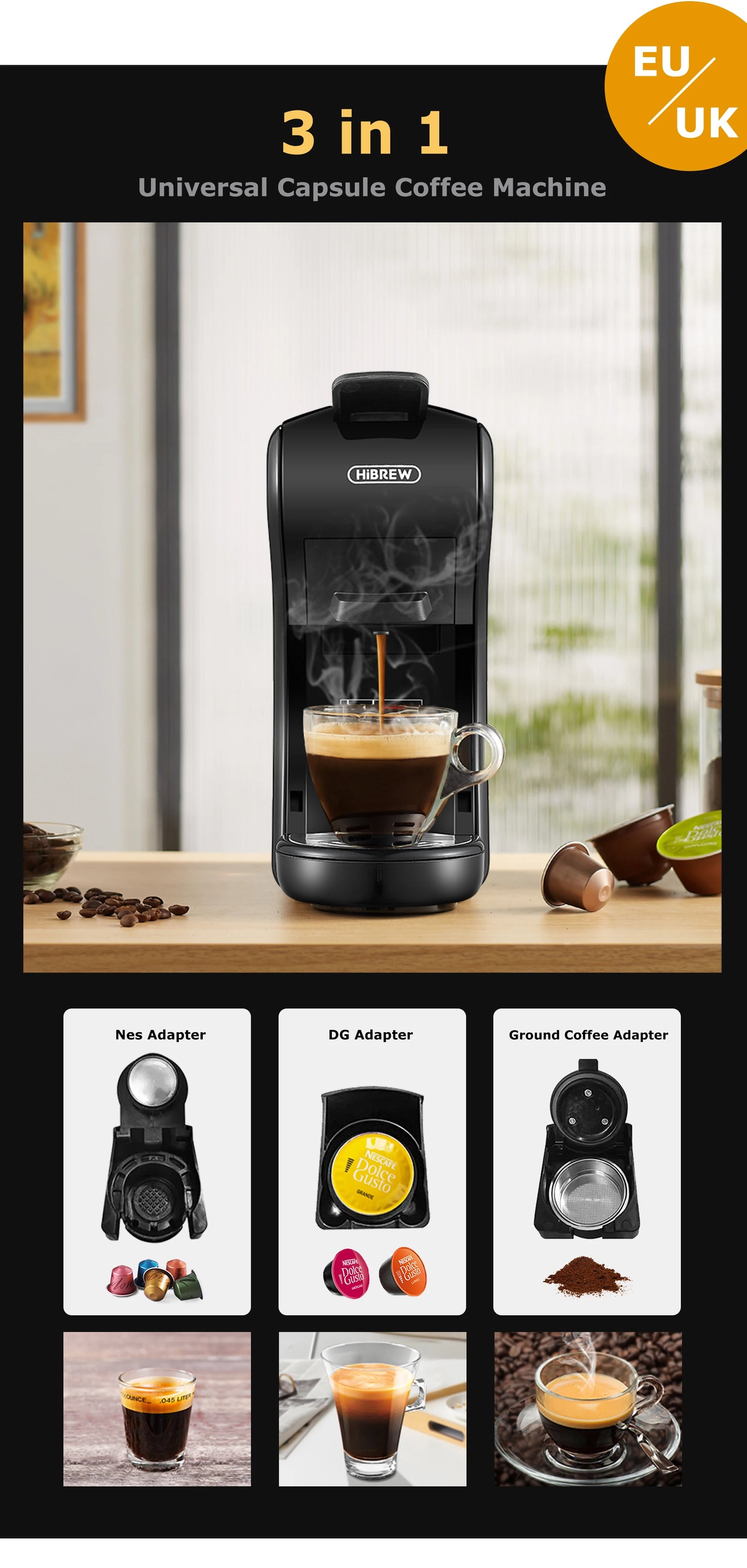 HiBREW 4-in-1 Coffee Machine - 19 Bar Espresso Pod Maker for Hot Cold Drinks - ZOOMNSTORE