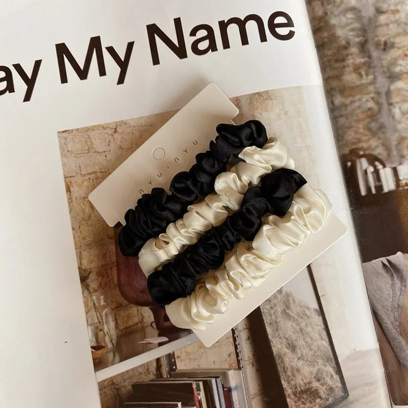4PCS/Set Satin Silk Scrunchies Elastic Hair Bands Women Small Solid Ponytail Holder Hair Tie Rubber Bands Girls Hair Accessories