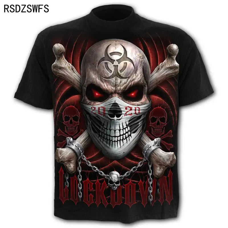 Mens 3D Skull T-Shirt - Punk Summer Streetwear Top O-neck Sizes XXS-5XL - ZOOMNSTORE