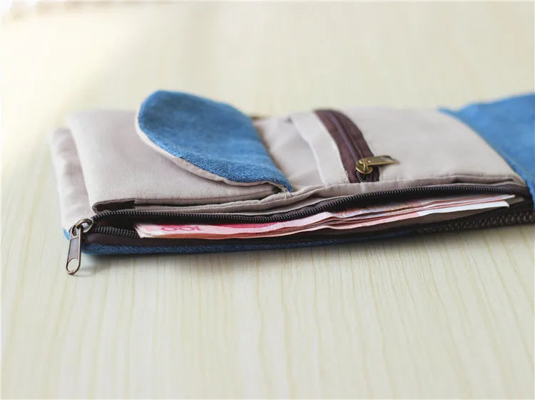 Handmade Three-Fold Fabric Wallet - Multi-Function Zipper Purse for Teens and Adults