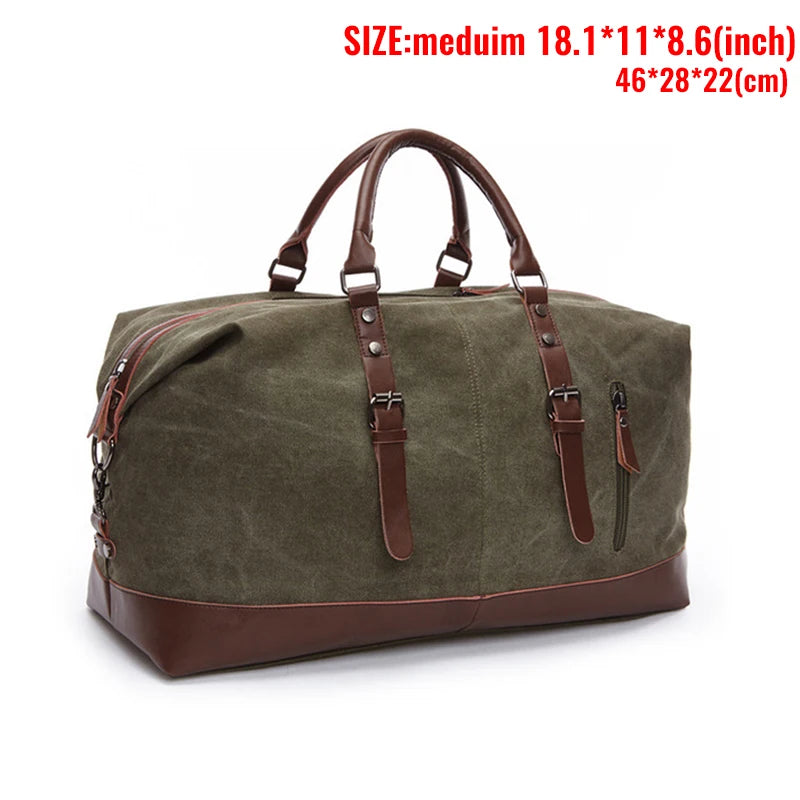 Mens Canvas Leather Duffel Bag - Travel Tote Weekend Luggage
