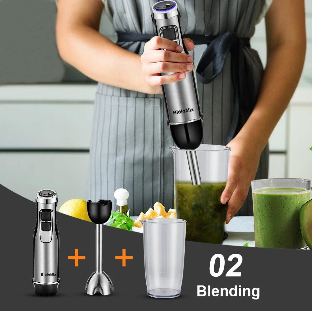 High Power 1200W Immersion Blender with Chopper Smoothie Cup - Stainless Steel Blades