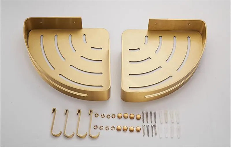 Wall-Mounted Corner Shelf - Brushed Gold Aluminum Bathroom Shampoo Holder