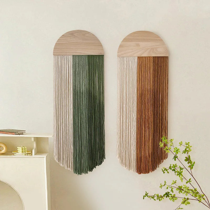 Macrame Wall Hanging - Colorful Half Moon Decor with Natural Wood for Boho Bedroom Living Room - ZOOMNSTORE