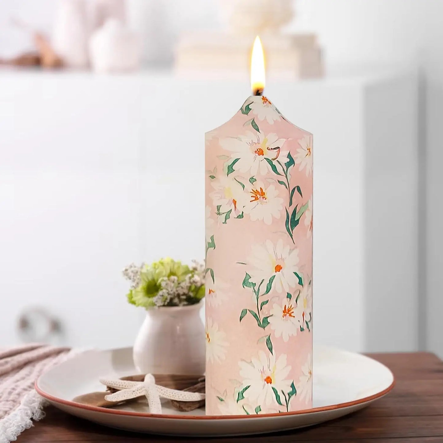 Handmade 7 Inch Unscented Chrysanthemum Taper Candles - Holiday Wedding Home Decor - ZOOMNSTORE