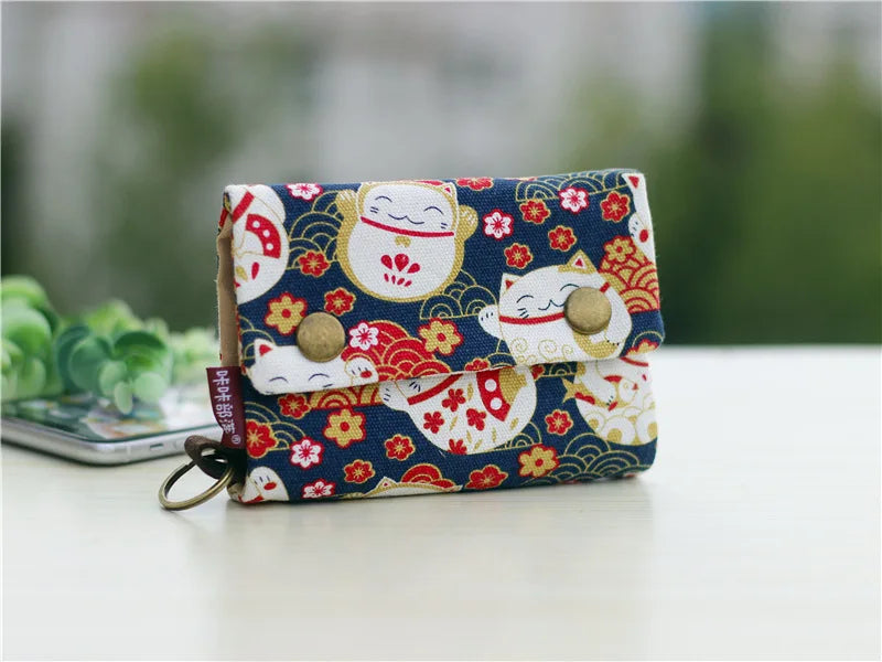 Handmade Three-Fold Fabric Wallet - Multi-Function Zipper Purse for Teens and Adults