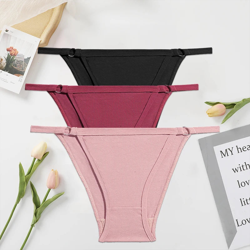 FINETOO 3PC/Set Women's Cotton Panties Underwear Metal Buckle Briefs M-2XL Female Underpant Low Waist Woman Sexy Panty Lingerie