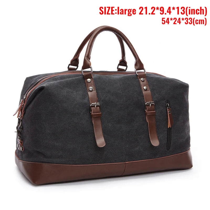 Mens Canvas Leather Duffel Bag - Travel Tote Weekend Luggage